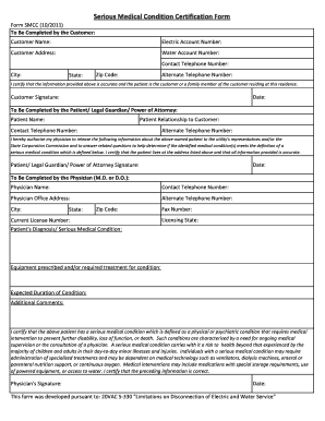 Scc Serious Medical Condition Certification Form