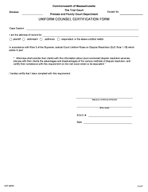 Uniform Counsel Certification Form