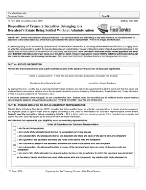 Electronic Disposition of Treasury Securities Belonging to a Decedents Omb No 1535 0118 Department of the Treasury Estate Being   Form