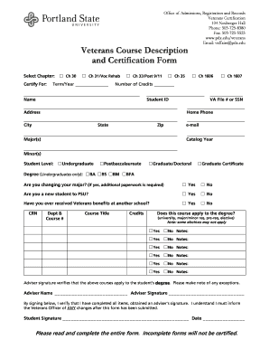 Veterans Course Description and Certification Form Pdx