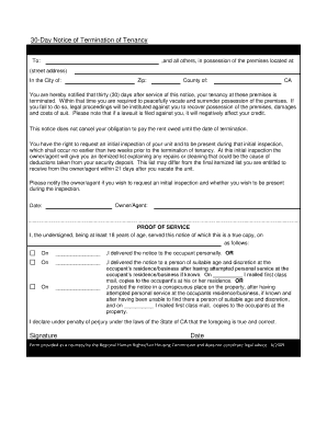 Signuture on 30 Day Notice Form