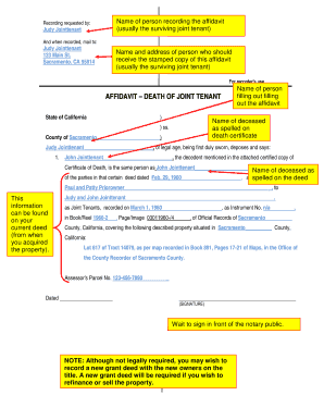 Example of Affidavit of Death of Joint Tenant  Form