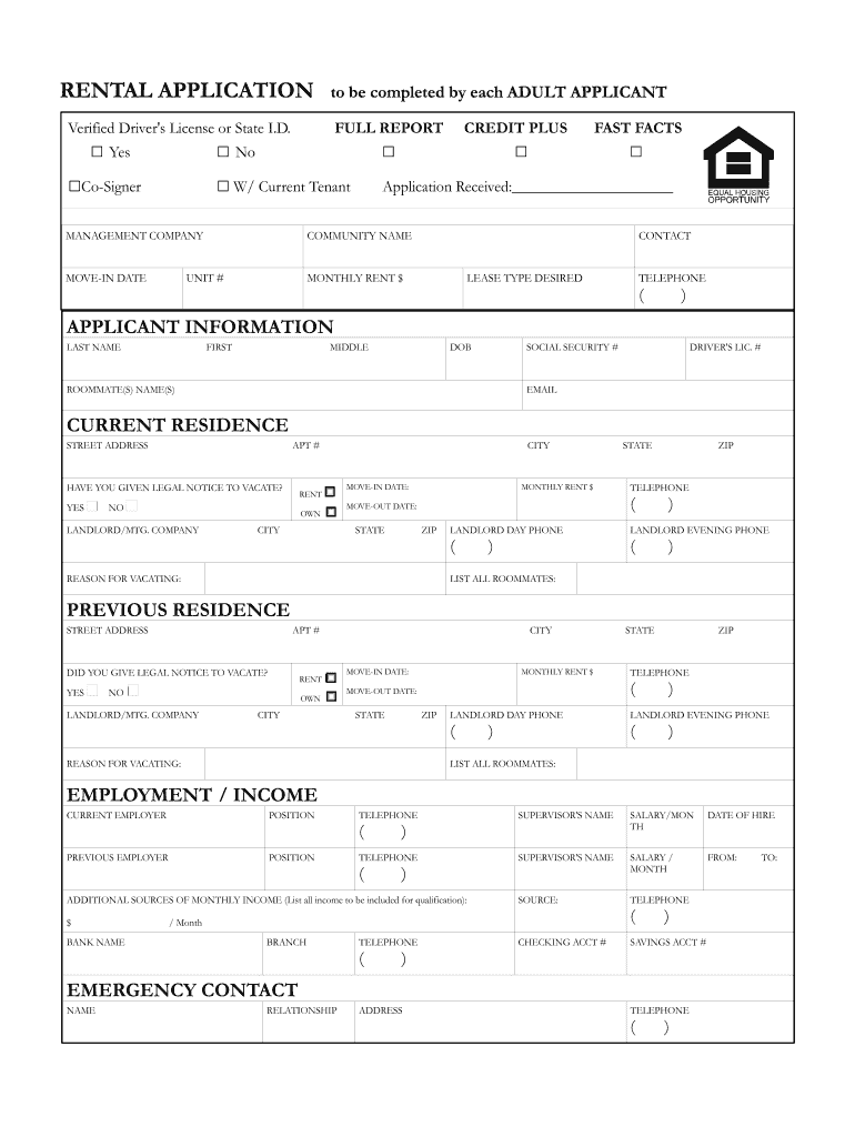 Rental Applications for Landlords Printable  Form
