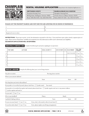 Champlain Housing Trust Application  Form