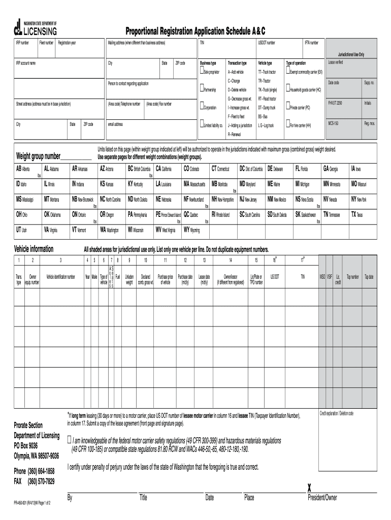 Schedule a C Proportional Registration Application  Form