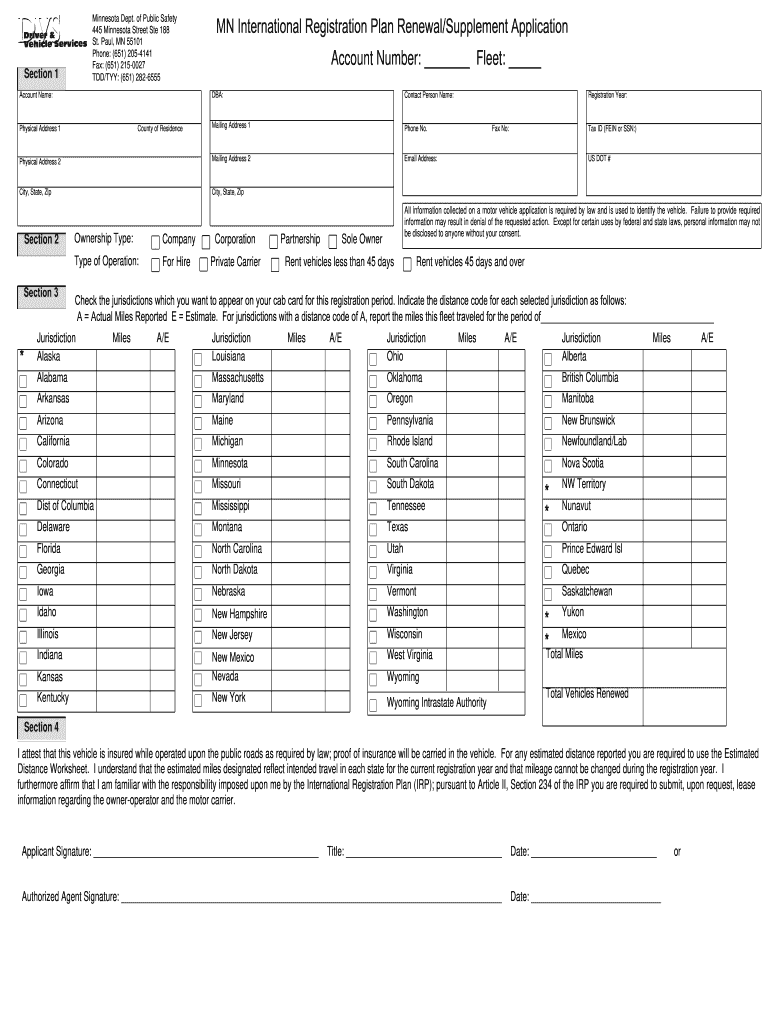 Mn International Registration Plan Renewal  Form