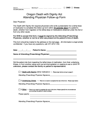  Oregon Death with Dignity Act Attending Physician Follow Up Form Public Health Oregon 2010