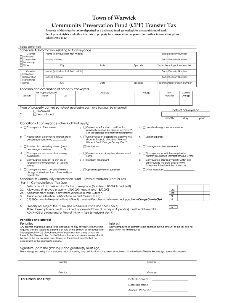 Town of Warwick Ny Transfer Tax Forms