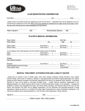 Us Club Soccer Registration Fillable Form