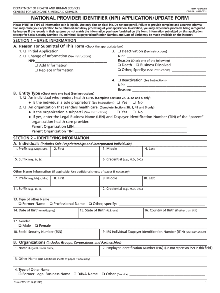  Npi Application Fillable Form 2008