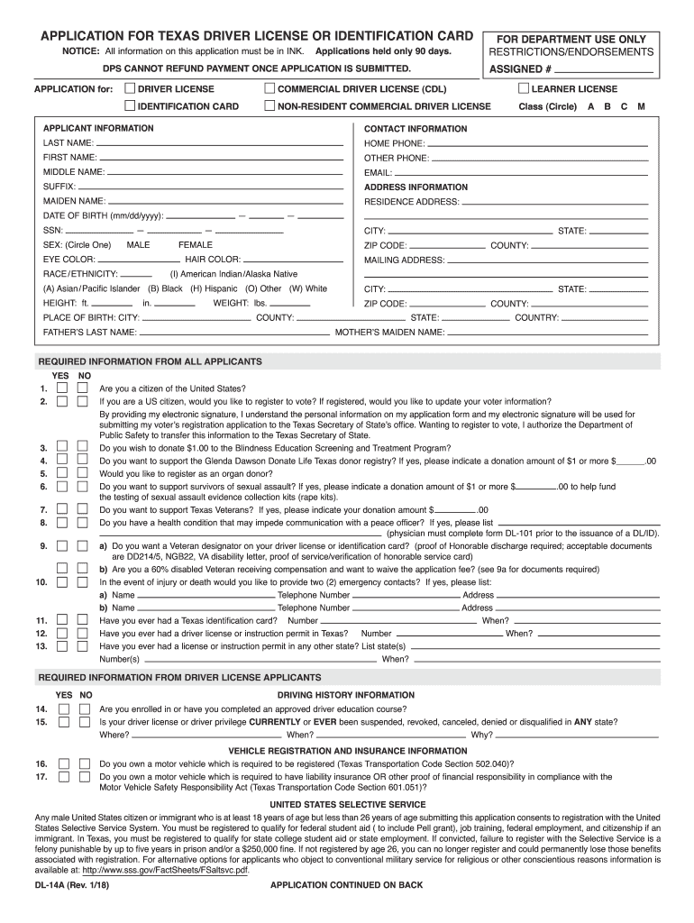  Texas Driving School Dl 14a Form 2020