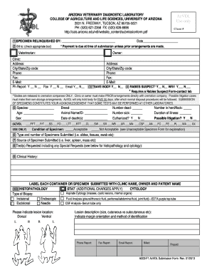 ARIZONA VETERINARY DIAGNOSTIC LABORATORY Cals Arizona  Form