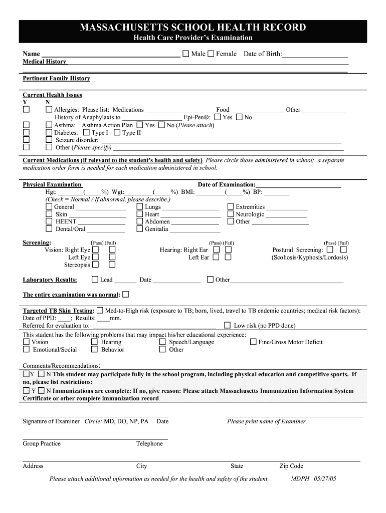  School Health Record Format 2005