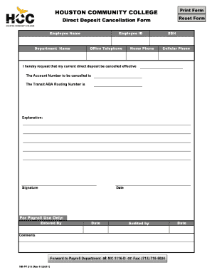 Houston Community College Direct Deposit for Employees Form