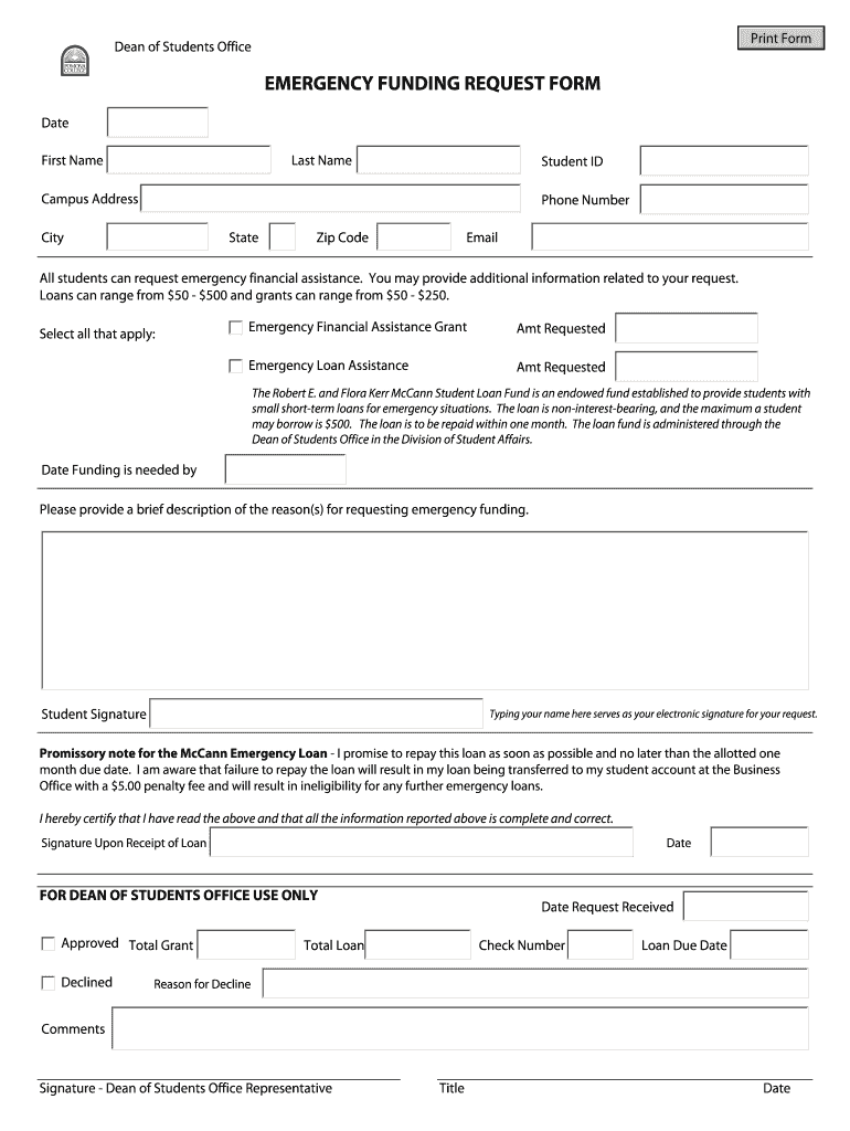 Emergency Funding Requisition Form