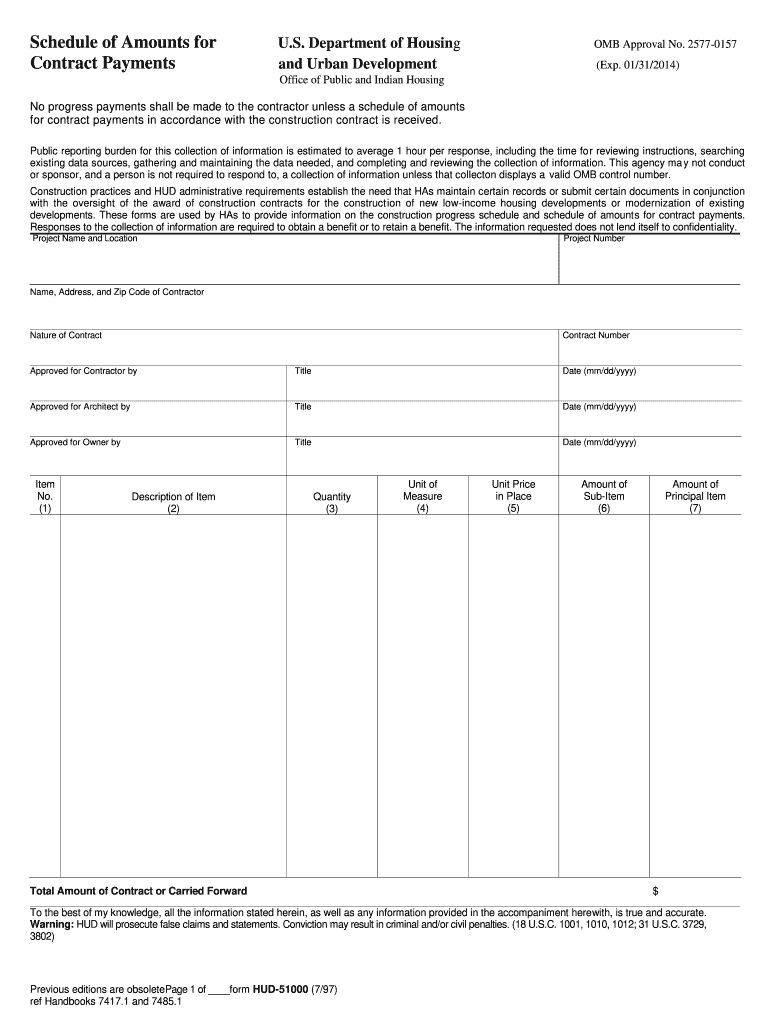  Schedule of Amounts for Contract Payment Hud 1997