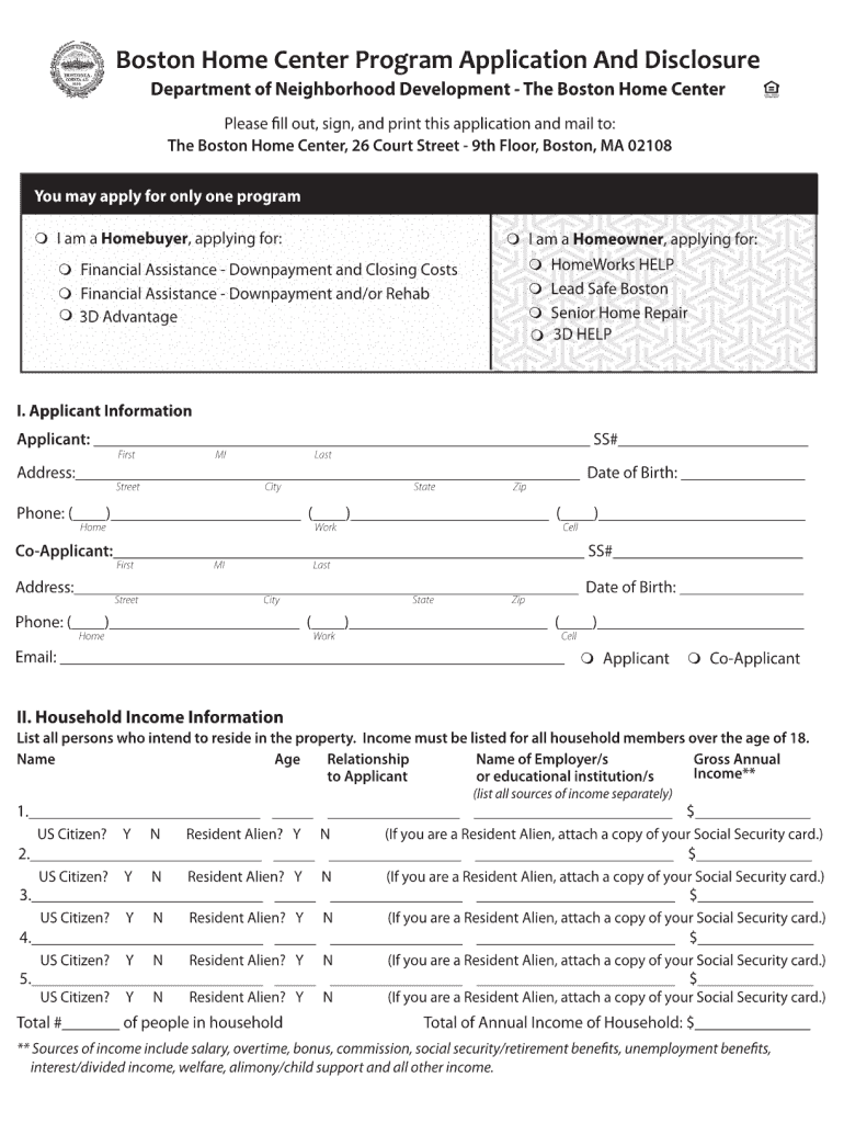 Boston Home Center Program Application and Disclosure Form