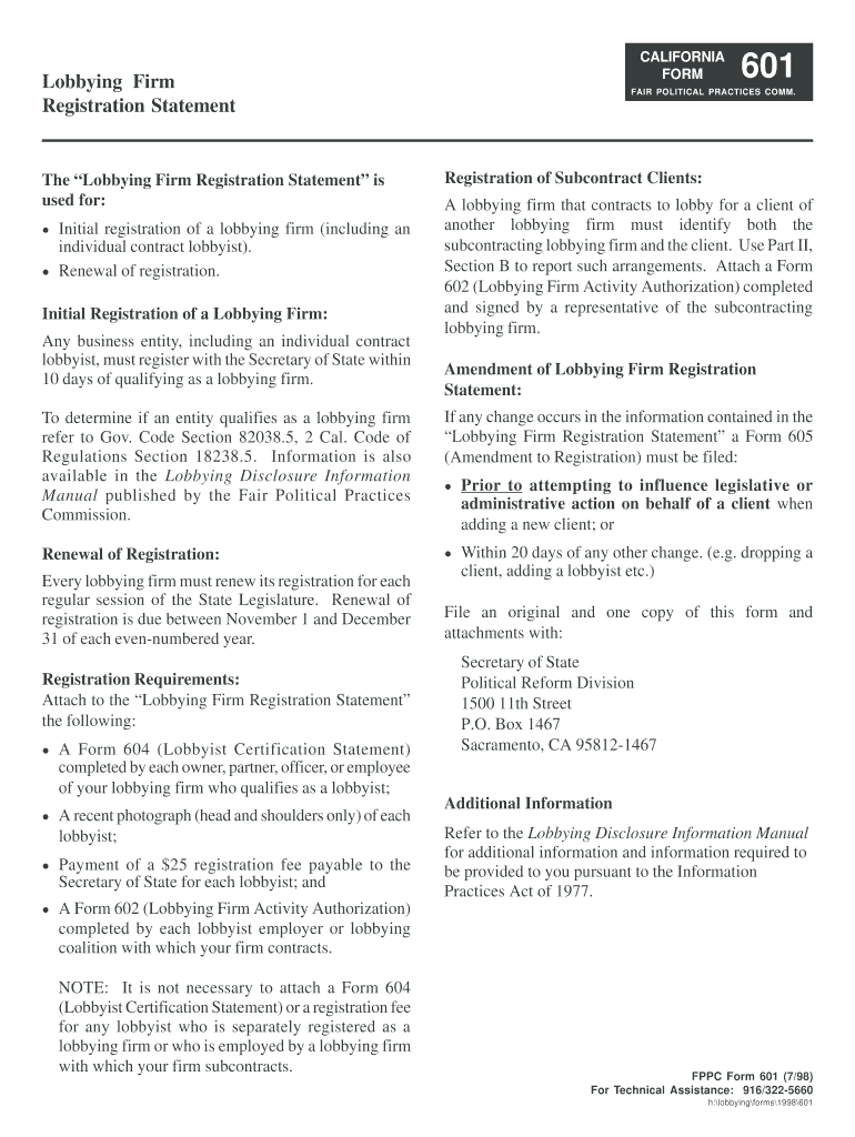 Lobbying Firm Registration Statement  Fppc Ca  Form