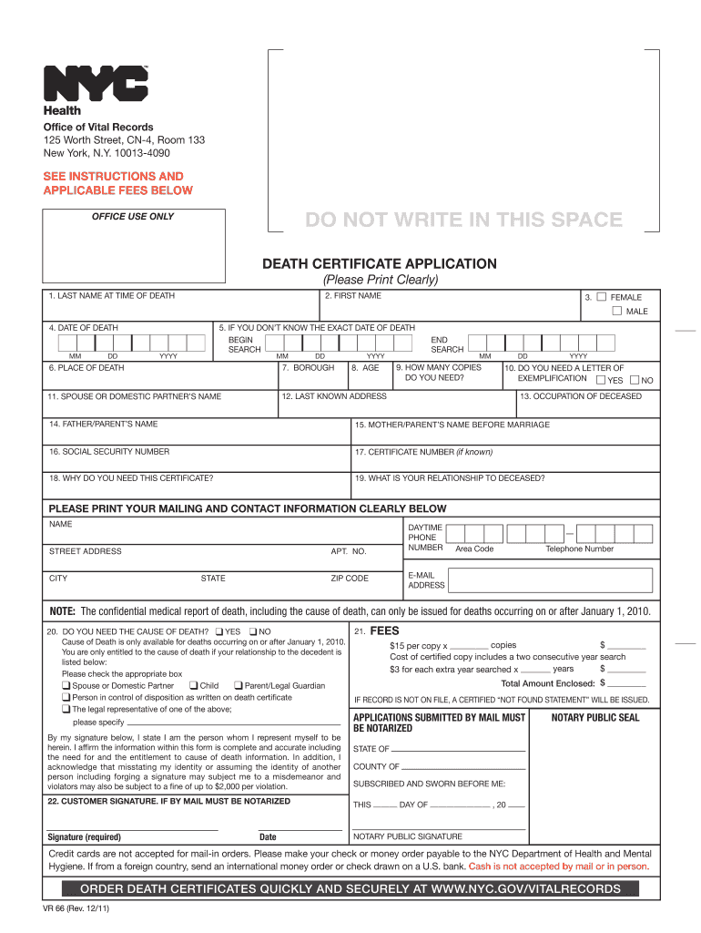  Nyc Form Vr 66 Fillable 2011