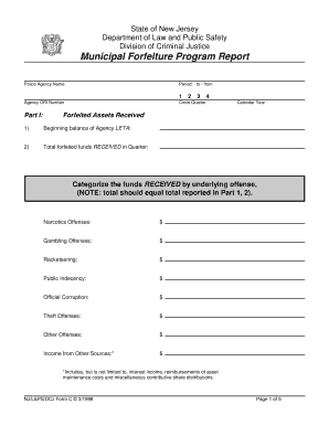 State of Nj Municipal Forfeiture Distribution Form