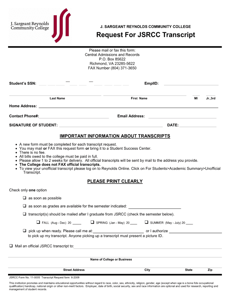 Get and Sign Jsrcc Form 2009