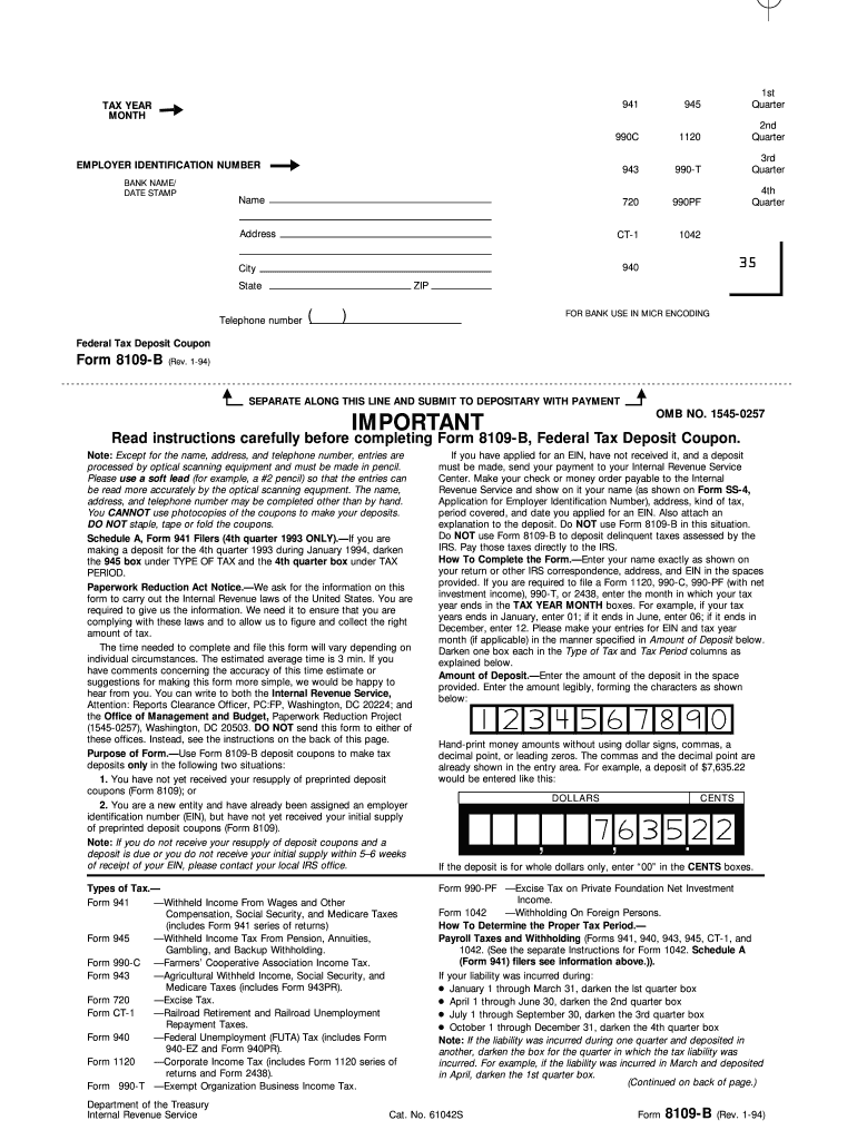  Form 8109 B 1994