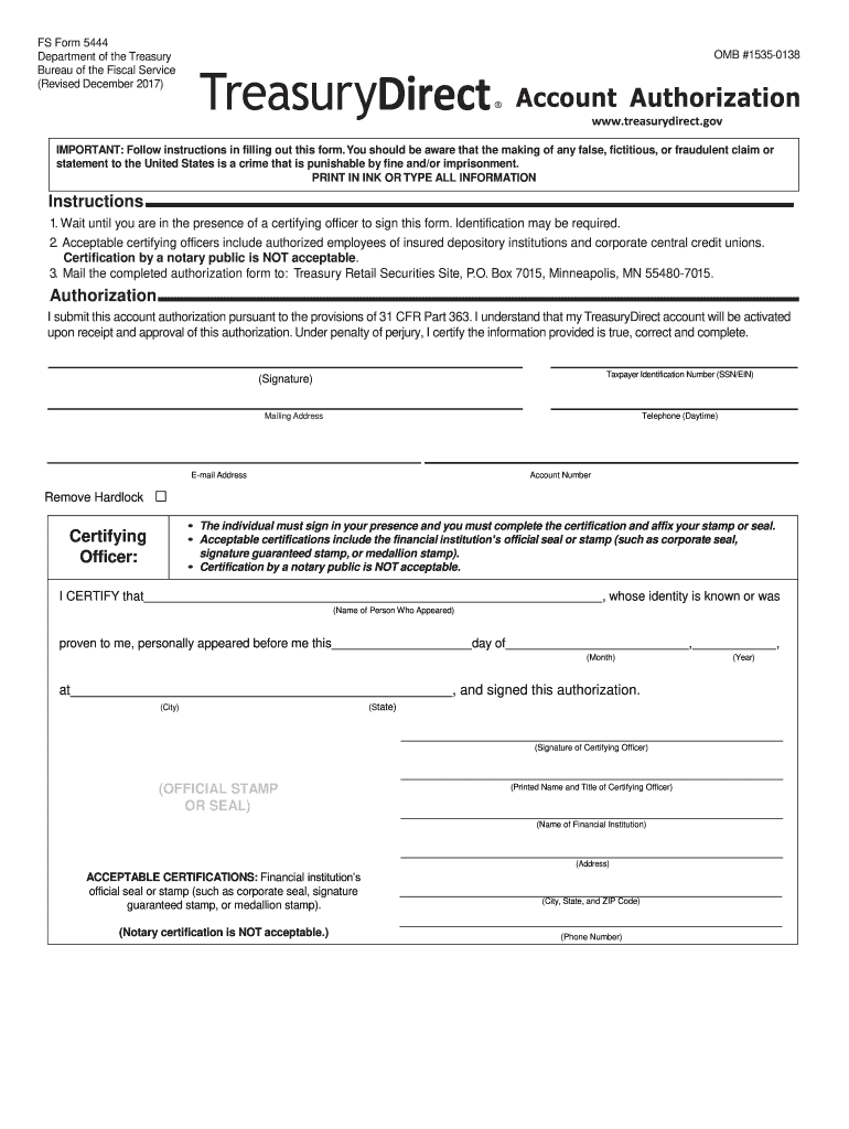 PD F 5444 E Bureau of the Public Debt Revised October Treasurydirect  Form