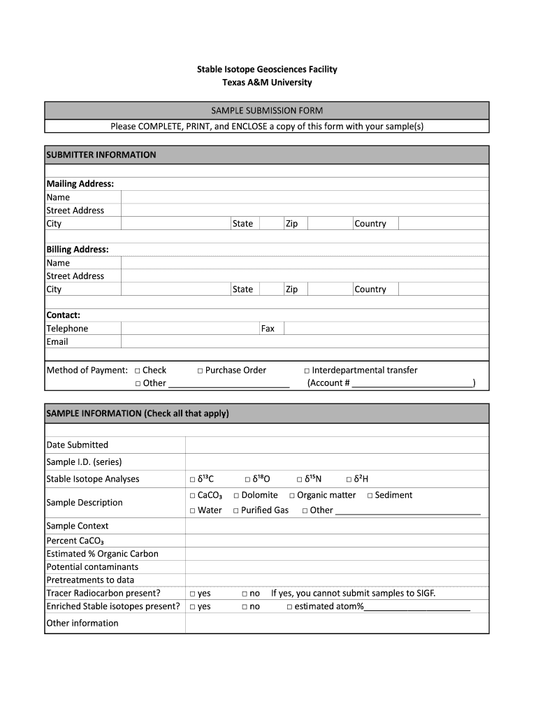 Submission Form for S Stable Isotopes