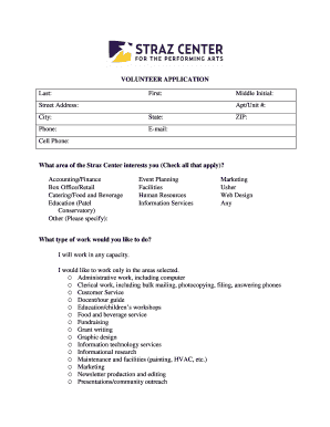 Straz Center Volunteer  Form