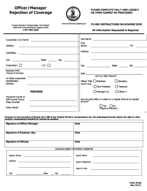 Virginia Rejection of Coverage Form