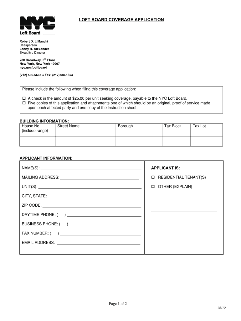 Loft Board Coverage Application Form