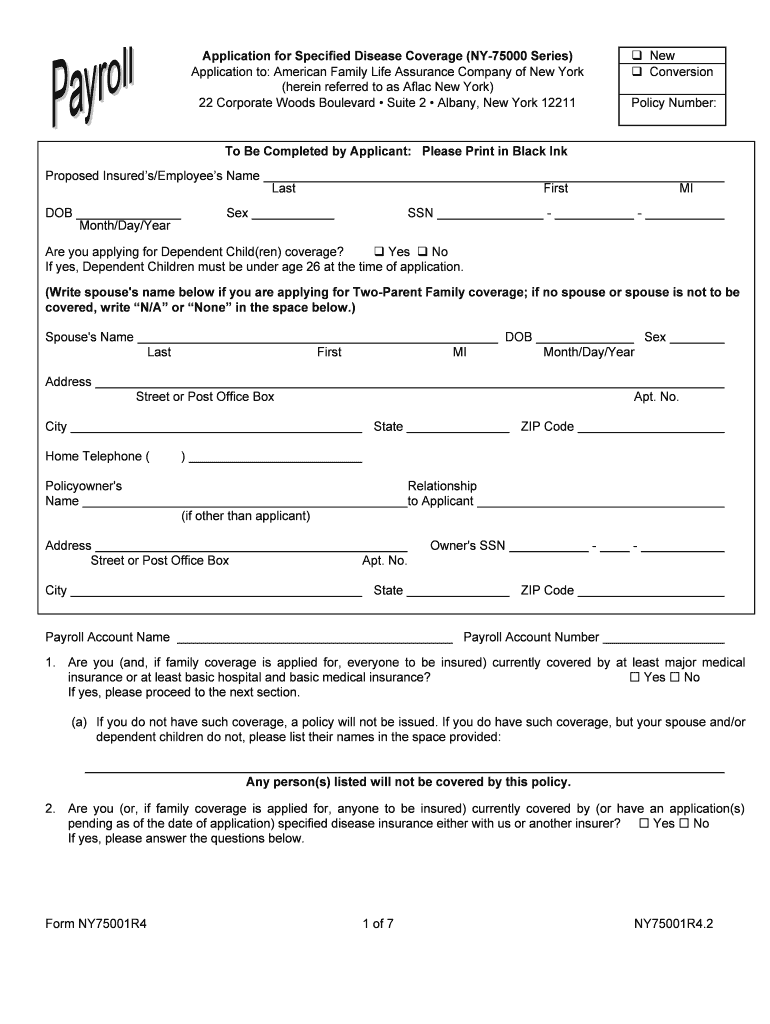 Application for Specified Disease Coverage Ny 75000 Series Form