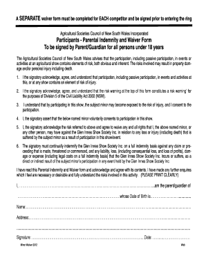 Parental Indemnity Form Template