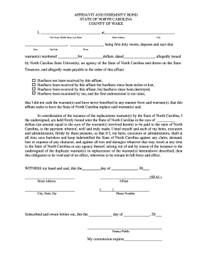 Nc Affidavit and Indemnity Bond  Form