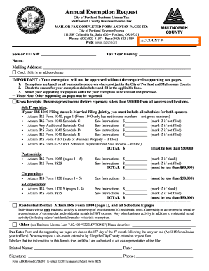 City of Portland Annual Exemption Request Form