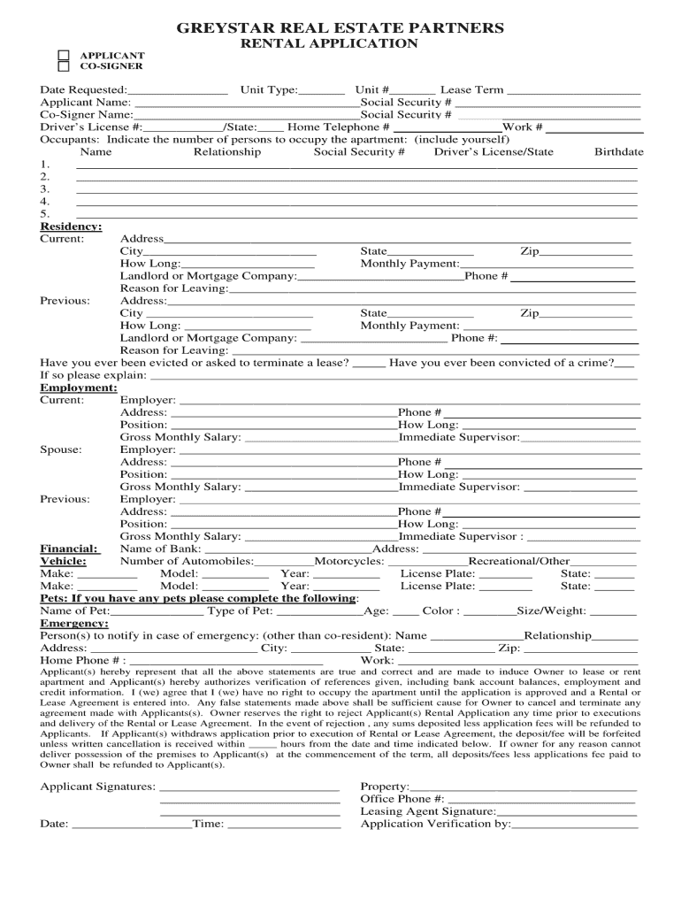 Greystar Rental Requirements  Form