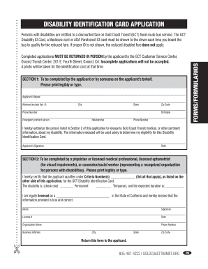 DISABILITY IDENTIFICATION CARD APPLICATION Goldcoasttransit  Form