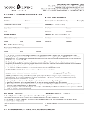 APPLICATION and AGREEMENT FORM Office 25 Young Living