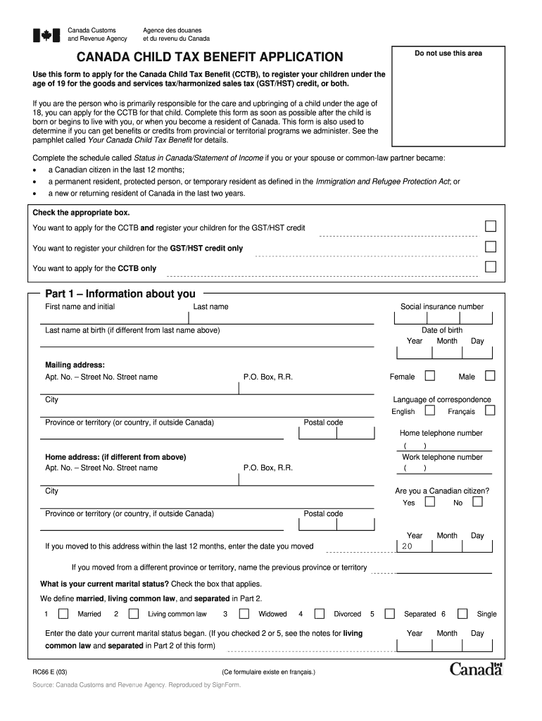 Get and Sign Child Tax Application Form 2003