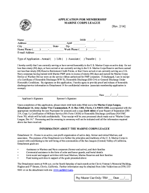 Printable Marine Corps League Applications Form