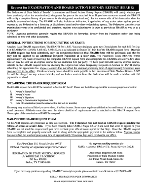 Examination and Board Action History Report Form