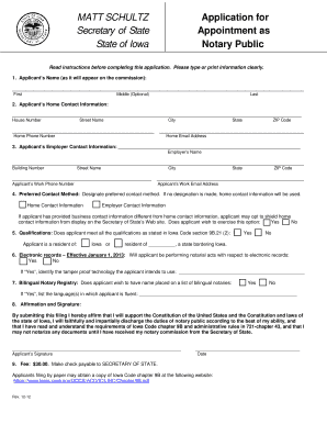  Iowa Notary Application 2012-2024