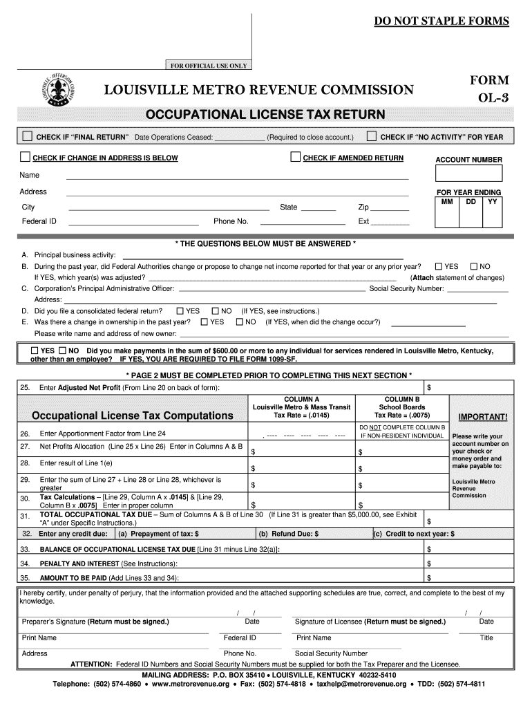 Louisville Metro Revenue Forms