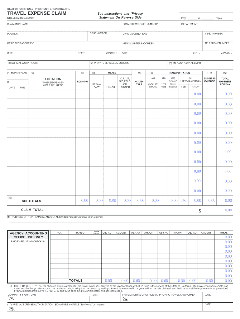  Caltrans Travel Expense Claim Form 2007-2024