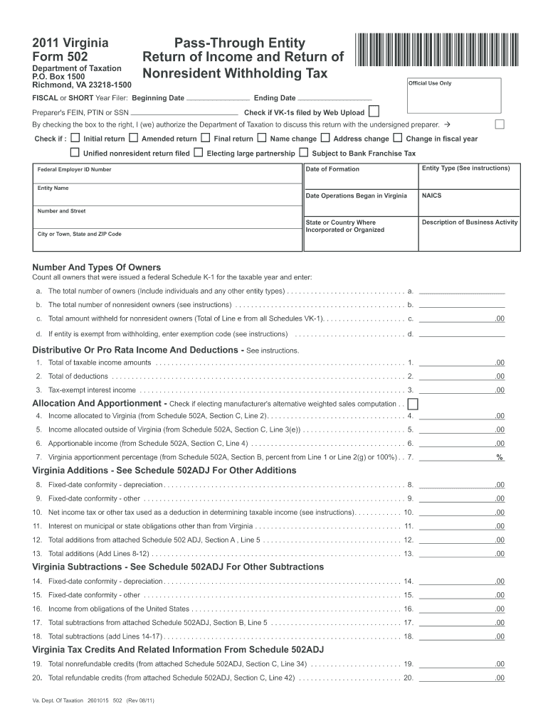  Virginia Form 502 2011