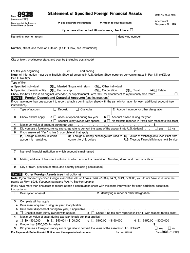 Get and Sign 8938 Form 2011
