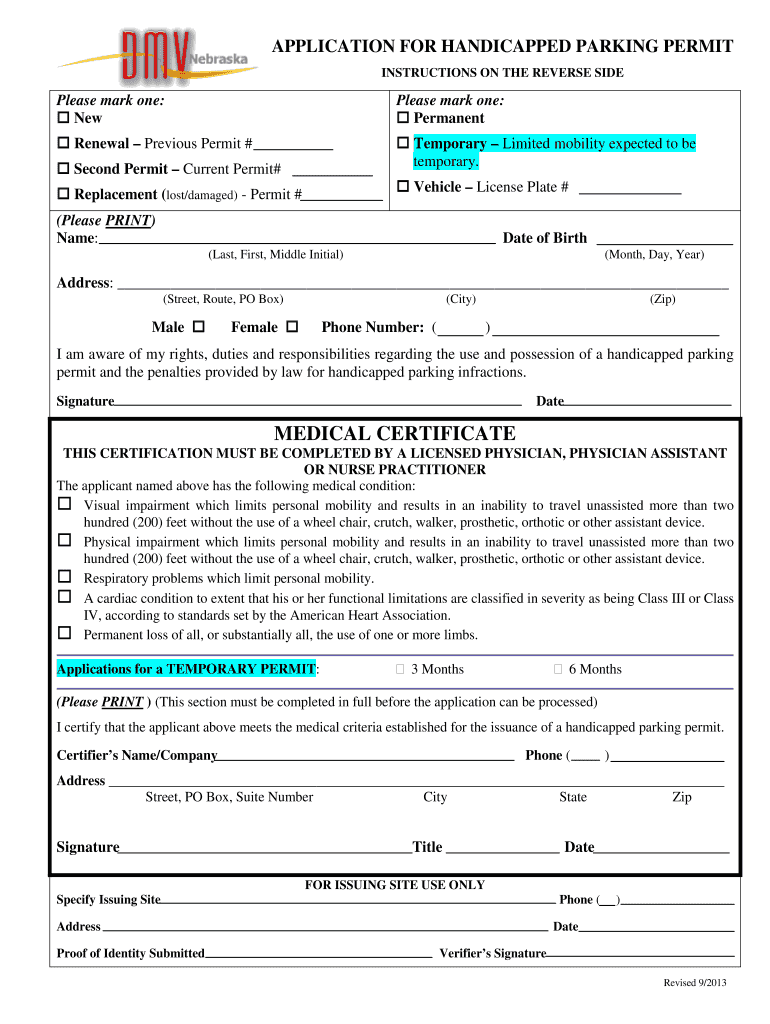 Dmv Parking Application Fillable Form