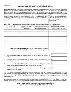 RPD 41329, Sustainable Building Tax Credit Claim Form Tax Newmexico