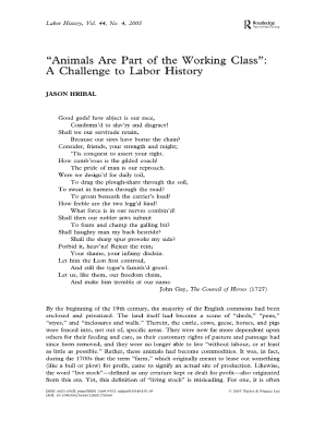 Animals Are Part of the Working Class a Challenge to Labor History Form