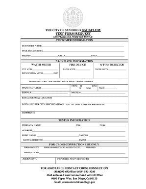 City of San Diego Bnackflow Form Download 2010-2023
